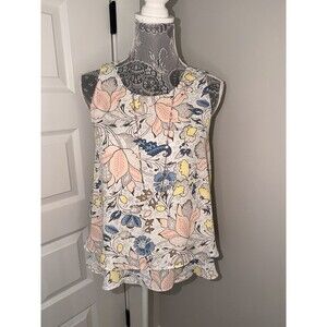 LOFT Flowy Tank Top Blouse Woman’s Floral Sleeveless Sz Medium NWT Necklace Set